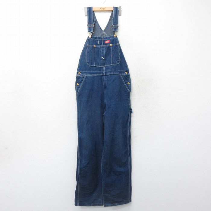 【中古】古着 ディッキーズ Dickies オーバーオール メンズ 90年代 90s コットン USA製 アメリカ製 紺 ネイビー デニム W37 中古 ボト..