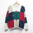 【中古】古着 長袖 セーター メンズ 90年代 90s ゴルフ 刺繍 マルチカラー コットン クルーネック 丸首 紺他 ネイビー Lサイズ 中古 ニット トップ...