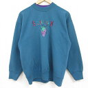 【中古】古着 SIGNAL 長袖スウェット メンズ 90年代 90s ブドウ セントジュリアン 刺繍 モックネック ハイネック USA製 アメリカ製 青緑 Mサイズ 中古 スエット トレーナー トップス | 春夏 春物 春服 秋冬 秋物 秋服 メンズファッション カジュアル おしゃれ