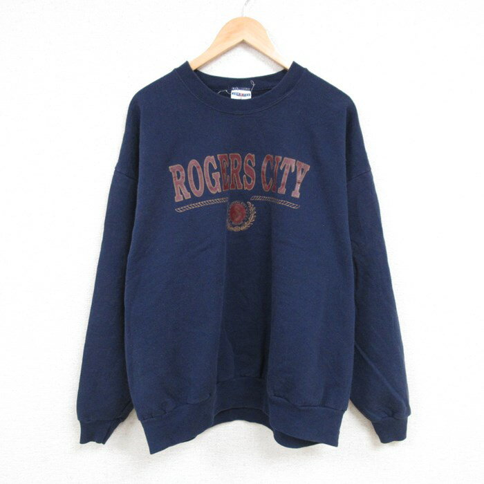 樂天商城 - 【中古】古着 ジャージーズ 長袖スウェット メンズ 00年代 00s ロジャーズシティ 大きいサイズ 2L LL ビッグシルエット ゆったり ビッグサイズ オーバーサイズ クルーネック 丸首 紺 ネイビー XLサイズ 中古 スエット トレーナー トップス | 春夏 春物 春服