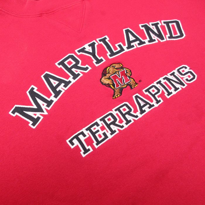 【中古】古着 長袖スウェット メンズ 00年代 00s メリーランドテラピンズ 刺繍 大きいサイズ 2L LL ビッグシルエット ゆったり ビッグサイズ オーバーサイズ クルーネック 丸首 赤 レッド XLサイズ 中古 スエット トレーナー トップス | 春夏 春物 春服 秋冬