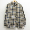 【中古】古着 長袖 フリースシャツ レディース 90年代 90s ベージュ他 カーキ チェック 中古 ブラウス トップス | 春夏 春物 春服 秋冬 秋物 秋服...