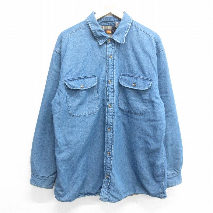 【中古】古着 ルート66 長袖シャツ メンズ 00年代 00s ロング丈 紺 ネイビー デニム 内側フリース XLサイズ 中古 トップス | 春夏 春物 春服 秋冬 秋物 秋服 カジュアルシャツ メンズファッション 長袖シャツ おしゃれ カジュアル 5OF