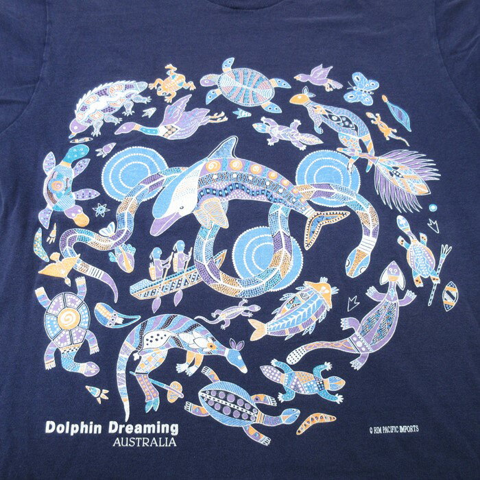 【中古】古着 半袖 ビンテージ ヴィンテージTシャツ メンズ 90年代 90s イルカ コットン クルーネック 丸首 USA製 アメリカ製 濃紺 ネイビー Mサイズ 中古 | 春夏 夏物 夏服 ヴィンテージTシャツ メンズファッション カットソー ティーシャツ ティシャツ メン 5OF