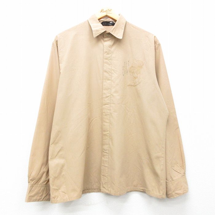 樂天商城 - 【中古】古着 長袖シャツ メンズ 90年代 90s 女性 刺繍 ベージュ カーキ Lサイズ 中古 トップス | 春夏 春物 春服 秋冬 秋物 秋服 カジュアルシャツ メンズファッション 長袖シャツ おしゃれ カジュアル