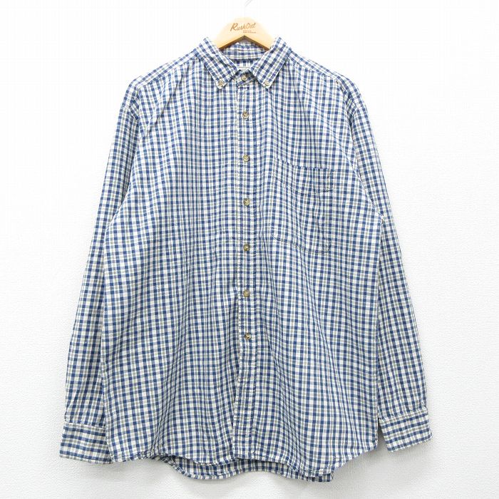 Rakuten - 【中古】古着 00s ボタンダウンシャツ メンズ XLサイズ 紺 チェック柄 長袖 カジュアルシャツ アメカジ ストリート きれいめ ヴィンテージ レトロ オールド 24feb06