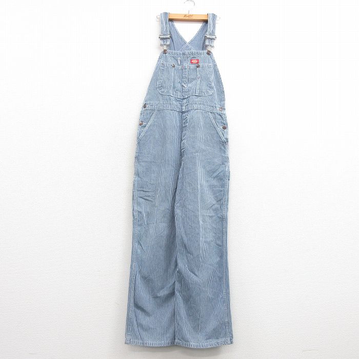 【中古】古着 ディッキーズ Dickies オーバーオール メンズ 90年代 90s コットン USA製 アメリカ製 紺他 ネイビー ヒッコリー ストライ..