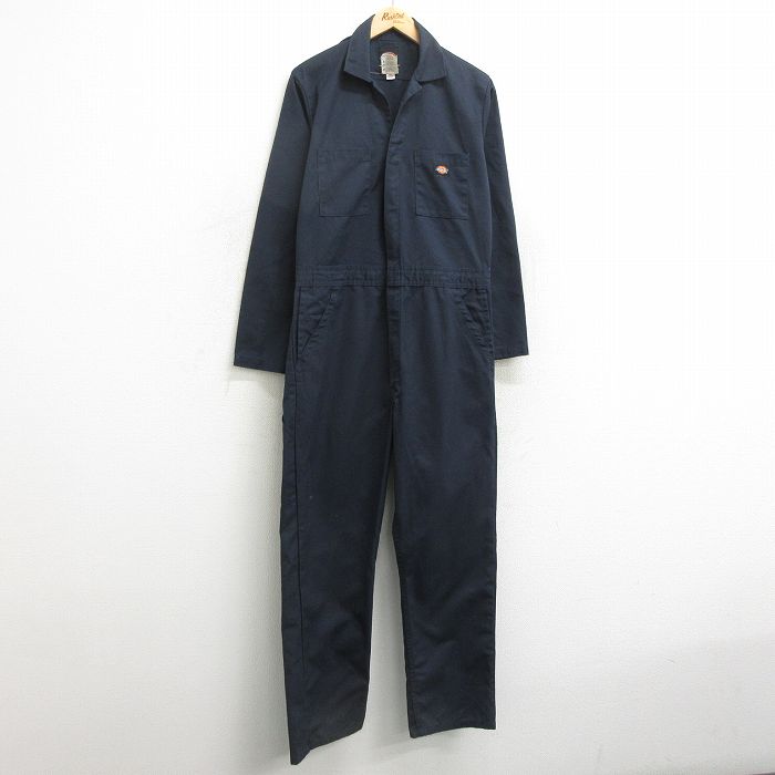 【中古】古着 ディッキーズ Dickies 長袖 ワーク ツナギ メンズ 紺 ネイビー W37 中古 オールインワン ボトムス | 春夏 春物 春服 秋冬..