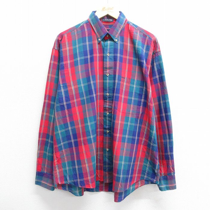 【中古】古着 GANT 長袖シャツ メンズ 90年代 90s ボタンダウン 紺他 ネイビー チェック XLサイズ 中古 トップス | 春夏 春物 春服 秋冬 秋物 秋服 カジュアルシャツ メンズファッション 長袖シャツ おしゃれ カジュアル