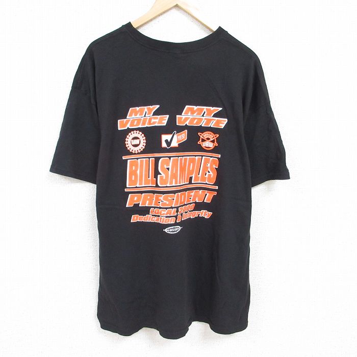 【中古】古着 半袖Tシャツ メンズ MY VOTE 大きいサイズ 2L LL ビッグシルエット ゆったり ビッグサイズ オーバーサイズ コットン クルーネック 丸首 USA製 アメリカ製 黒 ブラック XLサイズ 中古 中古メンズ半袖プリントキャラクター