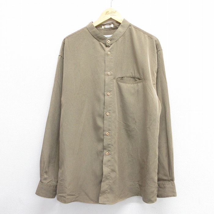 【中古】古着 長袖シャツ メンズ ロング丈 ノーカラー 茶 ブラウン XLサイズ 中古 トップス | 春夏 春物 春服 秋冬 秋物 秋服 カジュアルシャツ メンズファッション 長袖シャツ おしゃれ カジュアル(4.0)