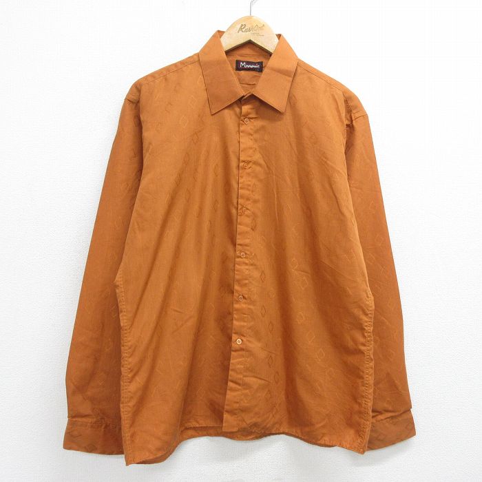 樂天商城 - 【中古】古着 長袖シャツ メンズ 90年代 90s 総柄 オレンジ系 Lサイズ 中古 トップス | 春夏 春物 春服 秋冬 秋物 秋服 カジュアルシャツ メンズファッション 長袖シャツ おしゃれ カジュアル