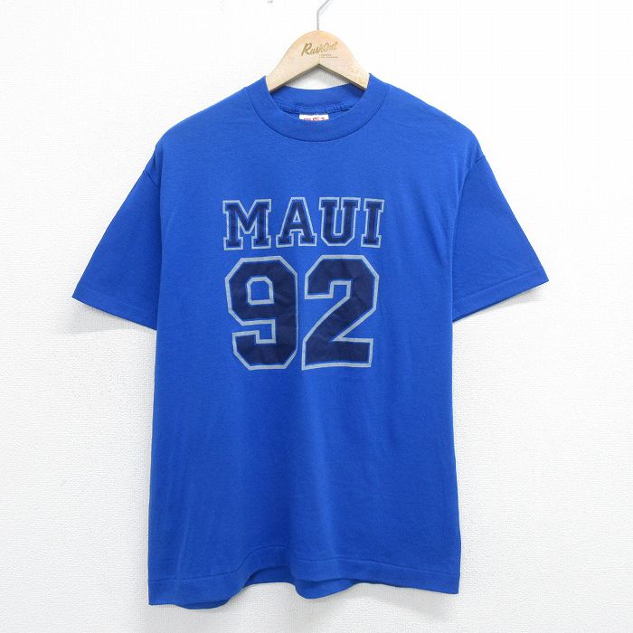 【中古】古着 半袖 ビンテージ ヴィンテージTシャツ メンズ 90年代 90s マウイ 92 クルーネック 丸首 USA製 アメリカ製 青 ブルー Lサイズ 中古 | 春夏 夏物 夏服 ヴィンテージTシャツ メンズファッション カットソー ティーシャツ ティシャツ メンズTシャツ 5OF