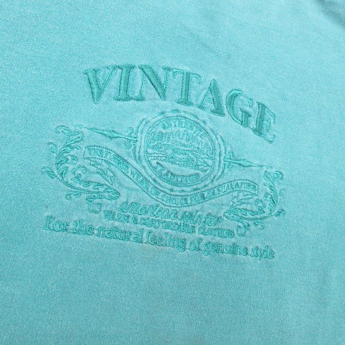 【中古】古着 TODAYS NEWS 長袖スウェット メンズ 90年代 90s ビンテージ ヴィンテージ 大きいサイズ 2L LL ビッグシルエット ゆったり ビッグサイズ オーバーサイズ コットン クルーネック 丸首 青緑 XLサイズ 中古 スエット トレーナー トップス | 春夏 春 5OF