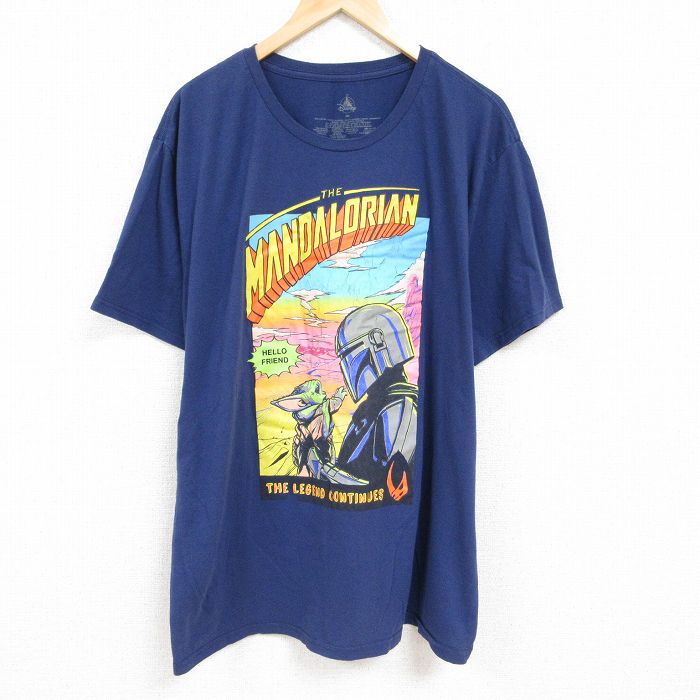 【中古】古着 半袖Tシャツ メンズ ドラマ スターウォーズ STAR WARS マンダロリアン グローグー 大きいサイズ 2L LL ビッグシルエット ゆったり ビッグサイズ オーバーサイズ クルーネック 丸首 紺 ネイビー XLサイズ 中古 中古メンズ半袖プリントキャラクター