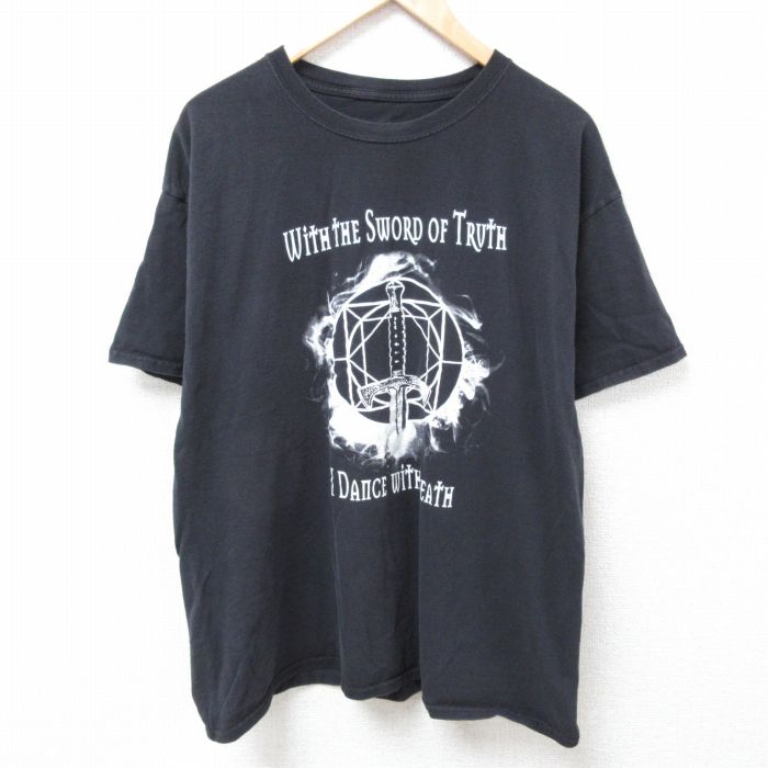 Character - 【中古】古着 半袖Tシャツ メンズ XLサイズ 黒 クルーネック 剣柄プリント ストリート カジュアル アメカジ ヴィンテージ レトロ きれいめ オールド 24feb13