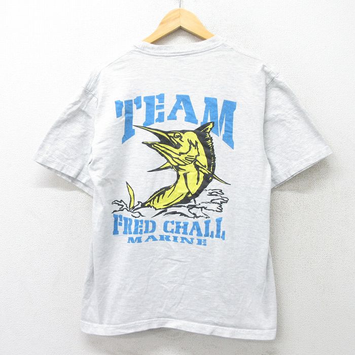 乐天商城 - 【中古】古着 半袖 ビンテージ ヴィンテージTシャツ メンズ 00年代 00s 魚 コットン クルーネック 丸首 薄グレー 霜降り XLサイズ 中古 | 春夏 夏物 夏服 ヴィンテージTシャツ メンズファッション カットソー ティーシャツ ティシャツ メンズTシャツ 半袖Tシ