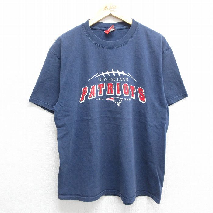 乐天商城 - 【中古】古着 半袖 ビンテージ ヴィンテージTシャツ メンズ 00年代 00s NFL ニューイングランドペイトリオッツ コットン クルーネック 丸首 紺 ネイビー アメフト スーパーボウル XLサイズ 中古 401202