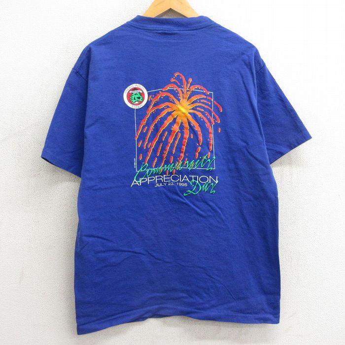 【中古】古着 半袖 ビンテージ ヴィンテージTシャツ メンズ 90年代 90s オナイダインディアンネーション 花火 コットン クルーネック 丸首 USA製 アメリカ製 青 ブルー Lサイズ 中古 | 春夏 夏物 夏服 ヴィンテージTシャツ メンズファッション カットソー テ 5OF