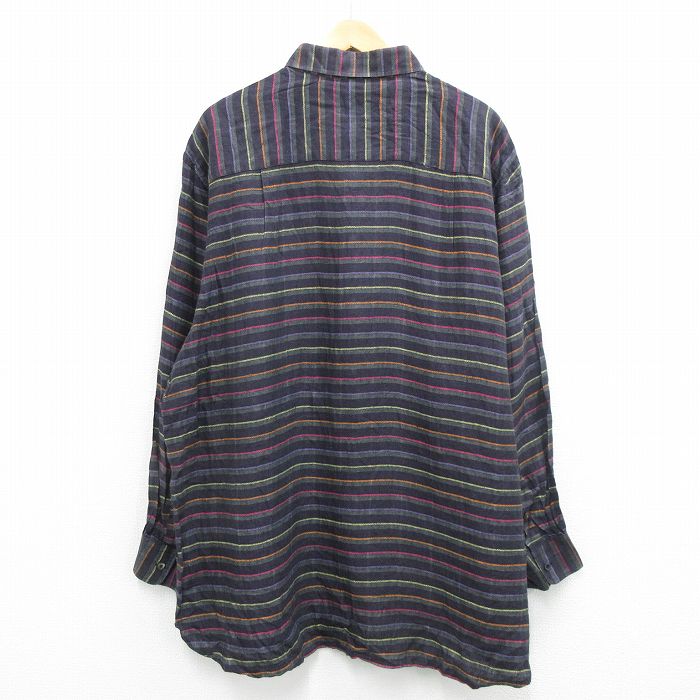 【中古】古着 長袖シャツ メンズ 大きいサイズ 2L LL ビッグシルエット ゆったり ビッグサイズ オーバーサイズ ロング丈 ボタンダウン 黒他 ブラック XLサイズ 中古 トップス | 春夏 春物 春服 秋冬 秋物 秋服 カジュアルシャツ メンズファッション 長袖シャ 5OF