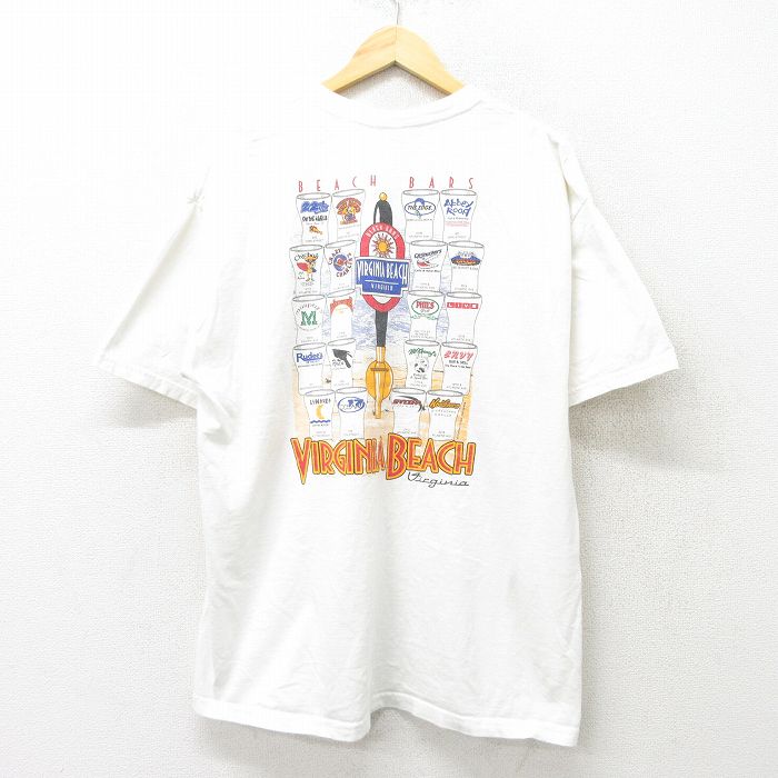 【中古】古着 半袖 ビンテージ ヴィンテージTシャツ メンズ 00年代 00s バージニアビーチ 大きいサイズ 2L LL ビッグシルエット ゆったり ビッグサイズ オーバーサイズ コットン クルーネック 丸首 白 ホワイト XLサイズ 中古 | 春夏 夏物 夏服 ヴィンテージTシャツ メ