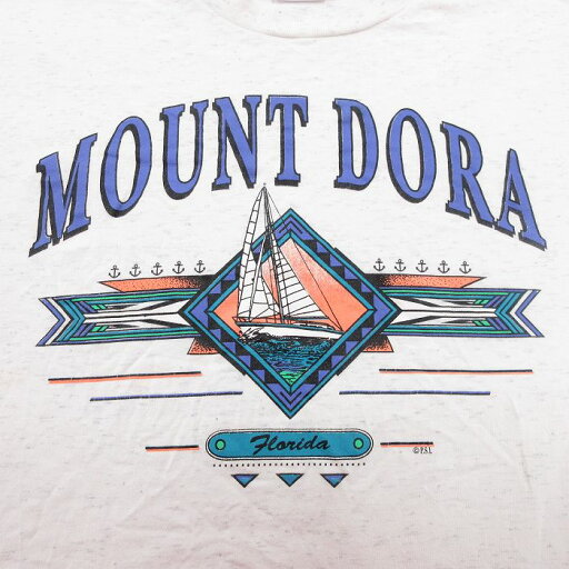 【中古】古着 半袖 ビンテージ ヴィンテージTシャツ メンズ 90年代 90s ヨット MOUNTDORA フロリダ 大きいサイズ 2L LL ビッグシルエット ゆったり ビッグサイズ オーバーサイズ コットン クルーネック 丸首 白 ホワイト 霜降り XLサイズ 中古 | 春夏 夏物 夏 5OF