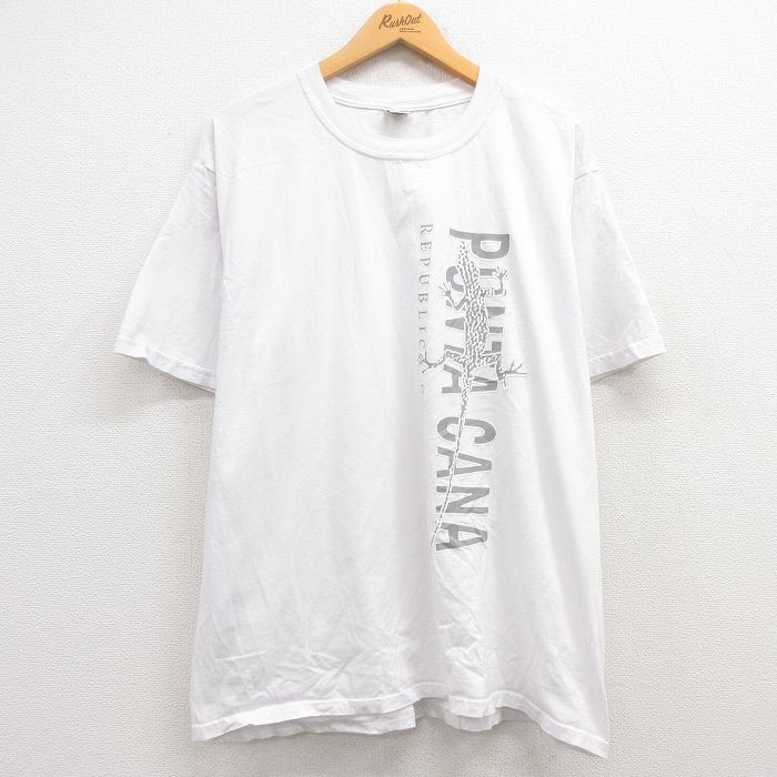 【中古】古着 半袖 ビンテージ ヴィンテージTシャツ メンズ 00年代 00s プンタカナ トカゲ 大きいサイズ 2L LL ビッグシルエット ゆったり ビッグサイズ オーバーサイズ コットン クルーネック 丸首 白 ホワイト XLサイズ 中古 | 春夏 夏物 夏服 ヴィンテージ 5OF