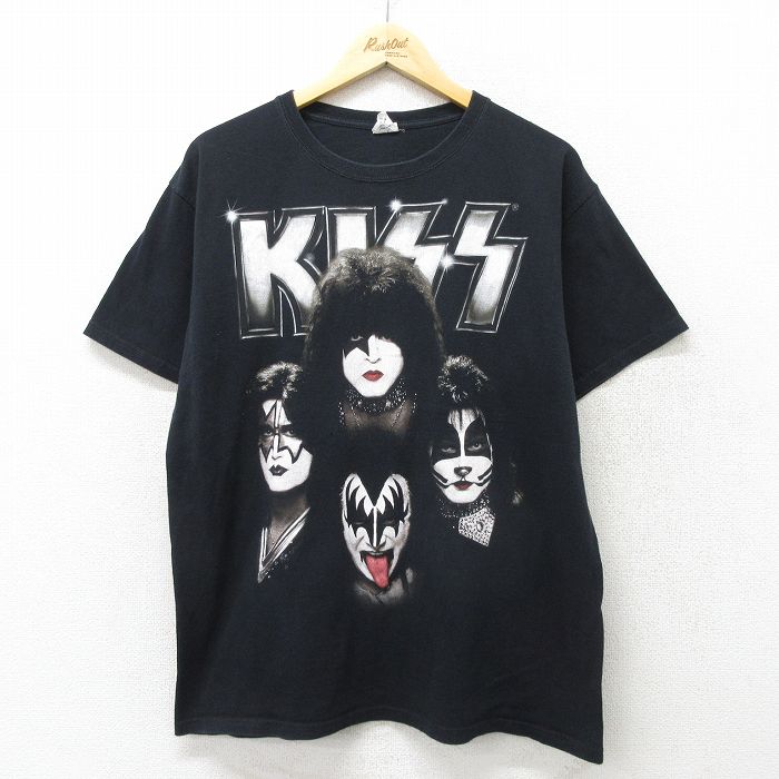 【中古】古着 半袖 ロックTシャツ バンドTシャツ メンズ キッス KISS コットン クルーネック 丸首 黒 ブラック XLサイズ 中古 | 春夏 夏物 夏服 メンズファッション カットソー ティーシャツ ティシャツ メンズTシャツ 半袖Tシャツ 半袖ティーシャツ カジュアルTシャツ