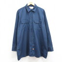 【中古】古着 ディッキーズ Dickies 長袖 ワークシャツ メンズ 00年代 00s 大きいサイズ 2L LL ビッグシルエット ゆったり ビッグサイズ オーバーサイズ ロング丈 紺 ネイビー XLサイズ 中古 トップス | 春夏 春物 春服 秋冬 秋物 秋服 カジュアルシャツ メンズファッ