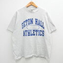 【中古】古着 半袖 ビンテージ ヴィンテージTシャツ メンズ 90年代 90s SETON HALL 大きいサイズ 2L LL ビッグシルエット ゆったり ビッグサイズ オーバーサイズ クルーネック 丸首 USA製 アメリカ製 薄グレー 霜降り XLサイズ 中古 | 春夏 夏物 夏服 ヴィンテージTシ