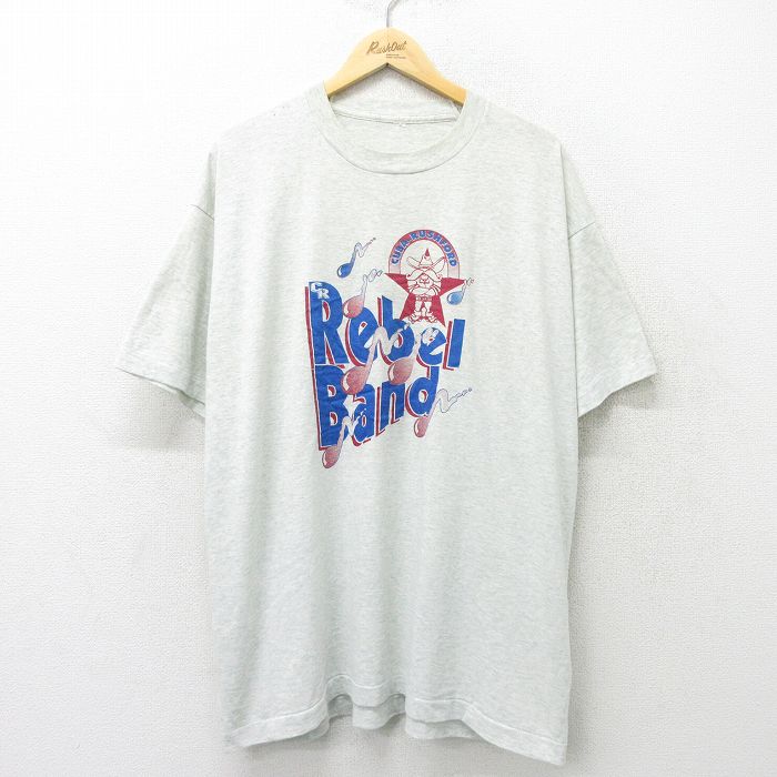 樂天商城 - 【中古】古着 半袖 ビンテージ ヴィンテージTシャツ メンズ 90年代 90s Rebel Band 大きいサイズ 2L LL ビッグシルエット ゆったり ビッグサイズ オーバーサイズ クルーネック 丸首 薄グレー 霜降り XLサイズ 中古 | 春夏 夏物 夏服 ヴィンテージTシャツ メン