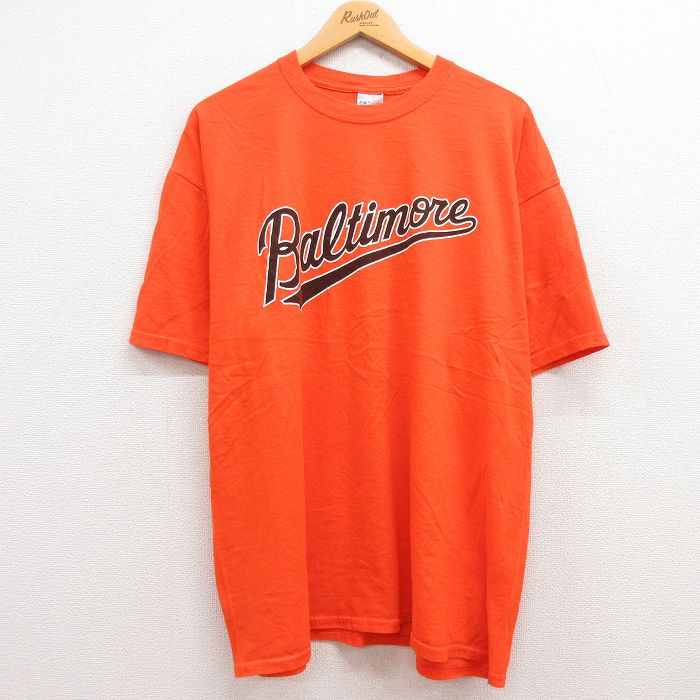 【中古】古着 半袖 ビンテージ ヴィンテージTシャツ メンズ 00年代 00s MLB ボルチモアオリオールズ 大きいサイズ 2L LL ビッグシルエット ゆったり ビッグサイズ オーバーサイズ コットン クルーネック 丸首 オレンジ メジャーリーグ ベースボール 野球 XLサイズ 中古