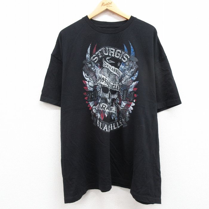 【中古】古着 半袖Tシャツ メンズ スタージス ブラックヒルズ モーターサイクル 大きいサイズ 2L LL ビッグシルエット ゆったり ビッグサイズ オーバーサイズ クルーネック 丸首 黒 ブラック XLサイズ 中古 | 春夏 夏物 夏服 メンズファッション カットソー ティーシャ