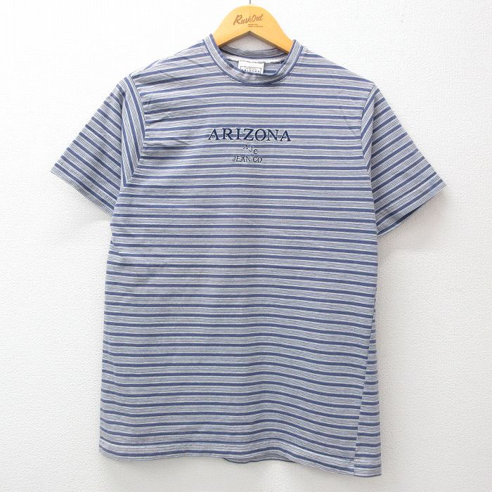 【中古】古着 アリゾナジーンズ 半袖 ビンテージ ヴィンテージTシャツ メンズ 00年代 00s ビッグロゴ 刺繍 クルーネック 丸首 紺他 ネイビー ボーダー Mサイズ 中古 | 春夏 夏物 夏服 ヴィンテージTシャツ メンズファッション カットソー ティーシャツ ティシ 5OF(4.0)
