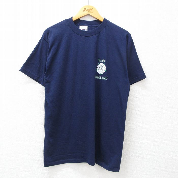 【中古】古着 半袖 ビンテージ ヴィンテージTシャツ メンズ 90年代 90s ヨーク イングランド クルーネック 丸首 カナダ製 紺 ネイビー Lサイズ 中古 | 春夏 夏物 夏服 ヴィンテージTシャツ メンズファッション カットソー ティーシャツ ティシャツ メンズTシャツ 半袖T