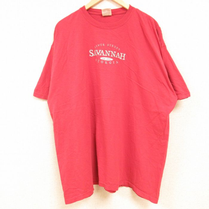 【中古】古着 半袖Tシャツ メンズ サバンナ 大きいサイズ 2L LL ビッグシルエット ゆったり ビッグサイズ オーバーサイズ コットン クルーネック 丸首 赤 レッド XLサイズ 中古 中古メンズ半袖プリントキャラクター 5OF