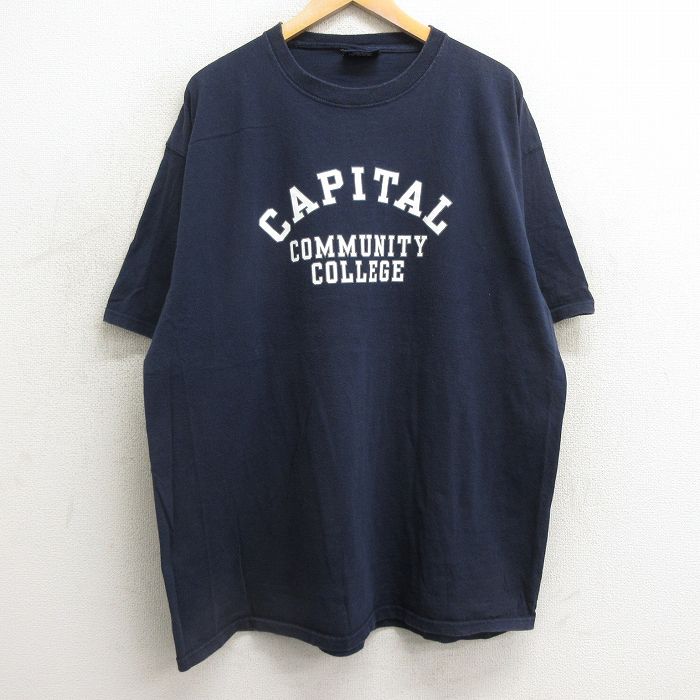 【中古】古着 ジャンスポーツ 半袖 ビンテージ ヴィンテージTシャツ メンズ 00年代 00s キャピタル コミュニティ カレッジ 大きいサイズ 2L LL ビッグシルエット ゆったり ビッグサイズ オーバーサイズ クルーネック 丸首 紺 ネイビー XLサイズ 中古 春夏 夏物 夏服