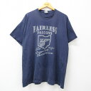 【中古】古着 フルーツオブザルーム 半袖 ビンテージ ヴィンテージTシャツ メンズ 90年代 90s フェアレス ファルコンズ 大きいサイズ 2L LL ビッグシルエット ゆったり ビッグサイズ オーバーサイズ コットン クルーネック 丸首 USA製 アメリカ製 紺 ネイビー XLサイズ