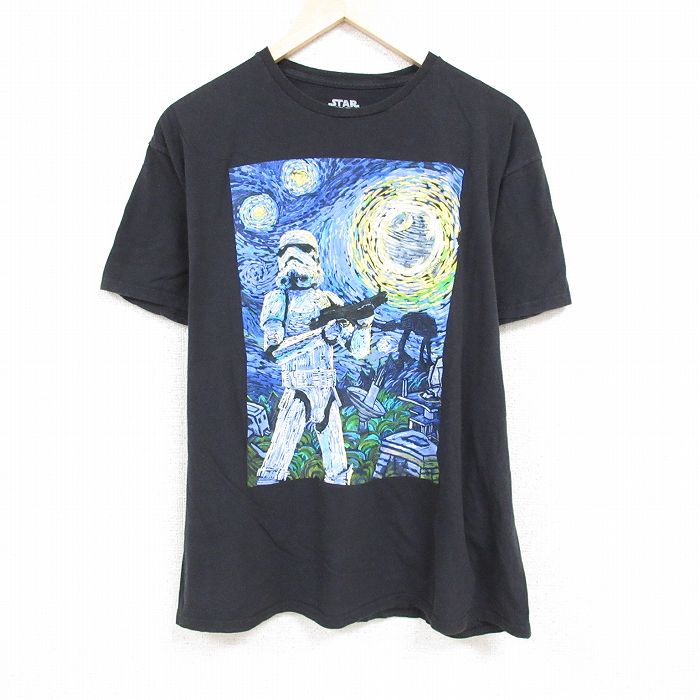 【中古】古着 半袖Tシャツ メンズ スターウォーズ STAR WARS ストームトルーパー 星月夜 大きいサイズ 2L LL ビッグシルエット ゆったり ビッグサイズ オーバーサイズ コットン クルーネック 丸首 黒 ブラック XLサイズ 中古 中古メンズ半袖プリントキャラクター