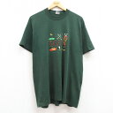 【中古】古着 フルーツオブザルーム 半袖 ビンテージ ヴィンテージTシャツ メンズ 90年代 90s ゴルフ 刺繍 大きいサイズ 2L LL ビッグシルエット ゆったり ビッグサイズ オーバーサイズ クルーネック 丸首 USA製 アメリカ製 緑 グリーン XLサイズ 中古 | 春夏