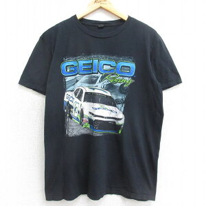 【中古】古着 半袖Tシャツ メンズ GEICO レーシングカー コットン クルーネック 丸首 黒 ブラック Lサイズ 中古 | 春夏 夏物 夏服 メンズファッション カットソー ティーシャツ ティシャツ メンズTシャツ 半袖Tシャツ 半袖ティーシャツ カジュアルTシャツ おしゃれ カ