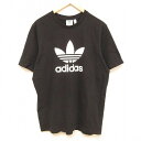 【中古】古着 アディダス adidas 半袖Tシャツ メンズ ビッグロゴ リーフトレフォイル コットン クルーネック 丸首 黒 ブラック XLサイズ 中古 春夏 夏物 夏服 メンズファッション カットソー ティーシャツ ティシャツ メンズTシャツ 半袖Tシャツ 半袖ティーシャツ カ