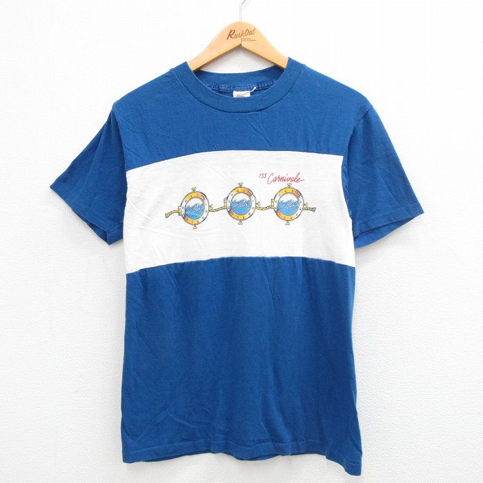 【中古】古着 半袖 ビンテージ ヴィンテージTシャツ メンズ 80年代 80s カーニバル クルーネック 丸首 USA製 アメリカ製 青他 ブルー Sサイズ 小さいサイズ 中古 | 春夏 夏物 夏服 ヴィンテージTシャツ メンズファッション カットソー ティーシャツ ティシャツ メンズT