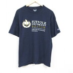 【中古】古着 チャンピオン Champion 半袖 ブランドTシャツ メンズ サフォーク 大学 大きいサイズ 2L LL ビッグシルエット ゆったり ビッグサイズ オーバーサイズ クルーネック 丸首 紺 ネイビー XLサイズ 中古 | 春夏 夏物 夏服 メンズファッション カットソー ティー