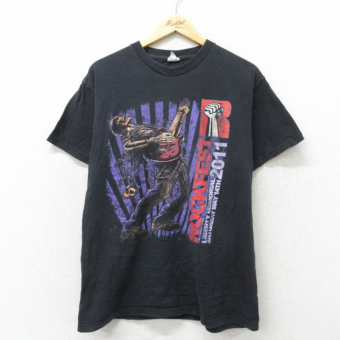 【中古】古着 半袖 ロックTシャツ バンドTシャツ メンズ ロックフェスト ディスターブド ストーンサワー コットン クルーネック 丸首 黒 ブラック Lサイズ 中古 | 春夏 夏物 夏服 メンズファッション カットソー ティーシャツ ティシャツ メンズTシャツ 半袖Tシャツ 半