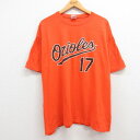 【中古】古着 半袖 ビンテージ ヴィンテージTシャツ メンズ 00年代 00s MLB ボルチモアオリオールズ オーブリーハフ 17 大きいサイズ 2L LL ビッグシルエット ゆったり ビッグサイズ オーバーサイズ コットン クルーネック 丸首 オレンジ メジャーリーグ ベースボール