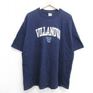 【中古】古着 半袖 ビンテージ ヴィンテージTシャツ メンズ 00年代 00s ビラノバ 大きいサイズ 2L LL ビッグシルエット ゆったり ビッグサイズ オーバーサイズ コットンクルーネック 丸首 紺 ネイビー XLサイズ 中古 | 春夏 夏物 夏服 ヴィンテージTシャツ メンズファ