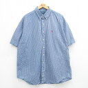 【中古】古着 ラルフローレン Ralph Lauren 半袖 ブランドシャツ メンズ 90年代 90s ワンポイントロゴ BLAKE 大きいサイズ 2L LL ビッグシルエット ゆったり ビッグサイズ オーバーサイズ ロング丈 コットン ボタンダウン 紺他 ネイビー ギンガムチェック XLサイズ 中