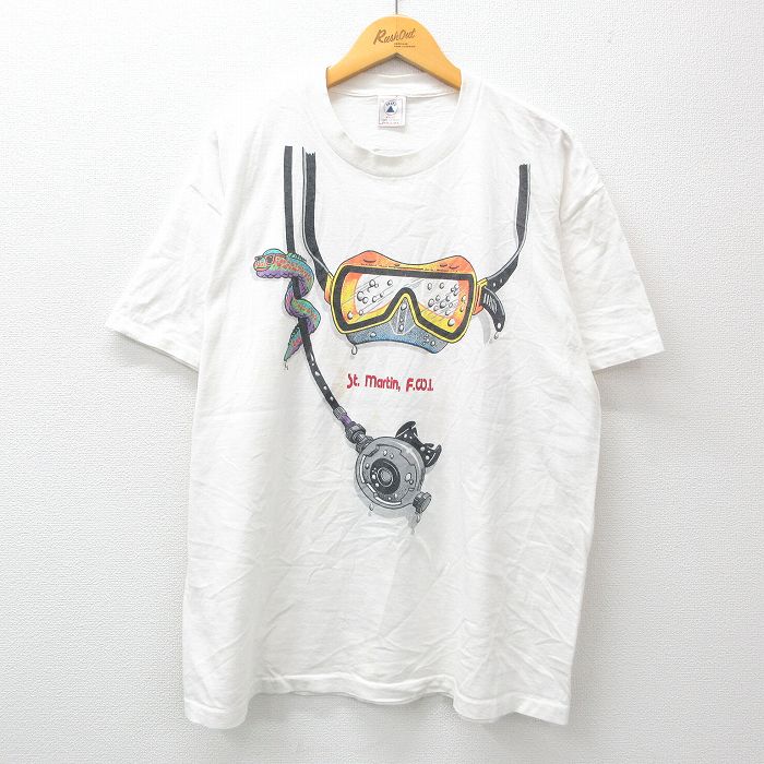 【中古】古着 半袖 ビンテージ ヴィンテージTシャツ メンズ 90年代 90s セントマーチン スキューバダイビング 大きいサイズ 2L LL ビッグシルエット ゆったり ビッグサイズ オーバーサイズ コットン クルーネック 丸首 USA製 アメリカ製 白 ホワイト XLサイズ 中古 |