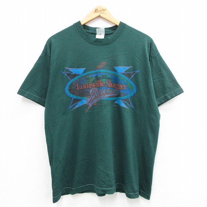 【中古】古着 フルーツオブザルーム 半袖 ビンテージ ヴィンテージTシャツ メンズ 90年代 90s ルイビル 野球 コットン クルーネック 丸首 USA製 アメリカ製 緑 グリーン XLサイズ 中古 | 春夏 …